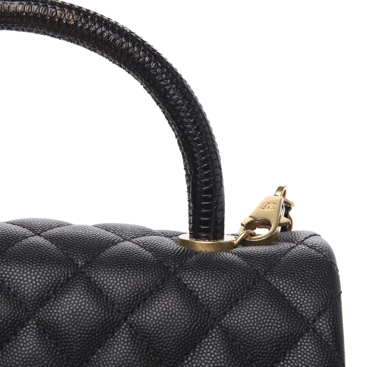 Caviar Lizard Embossed Quilted Small Coco Handle Flap Black
