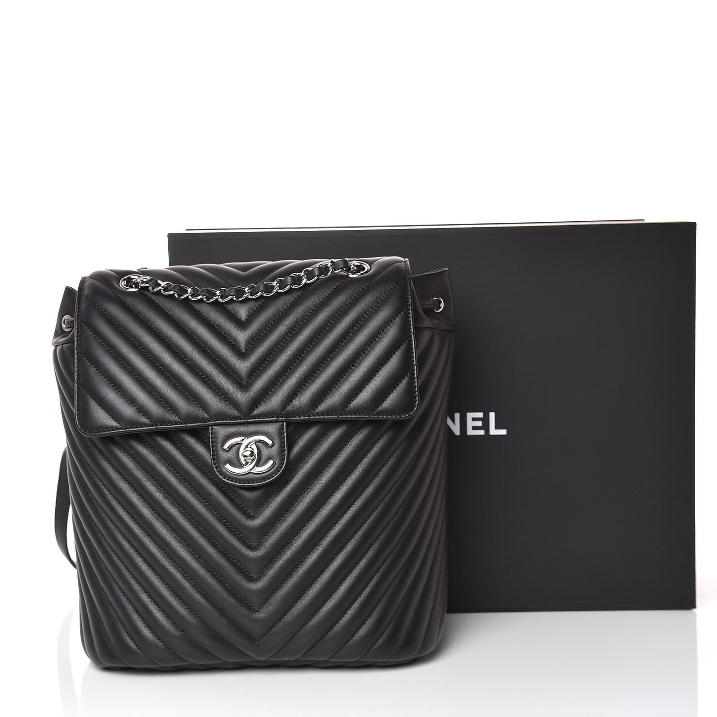 Calfskin Chevron Quilted Large Urban Spirit Backpack Black