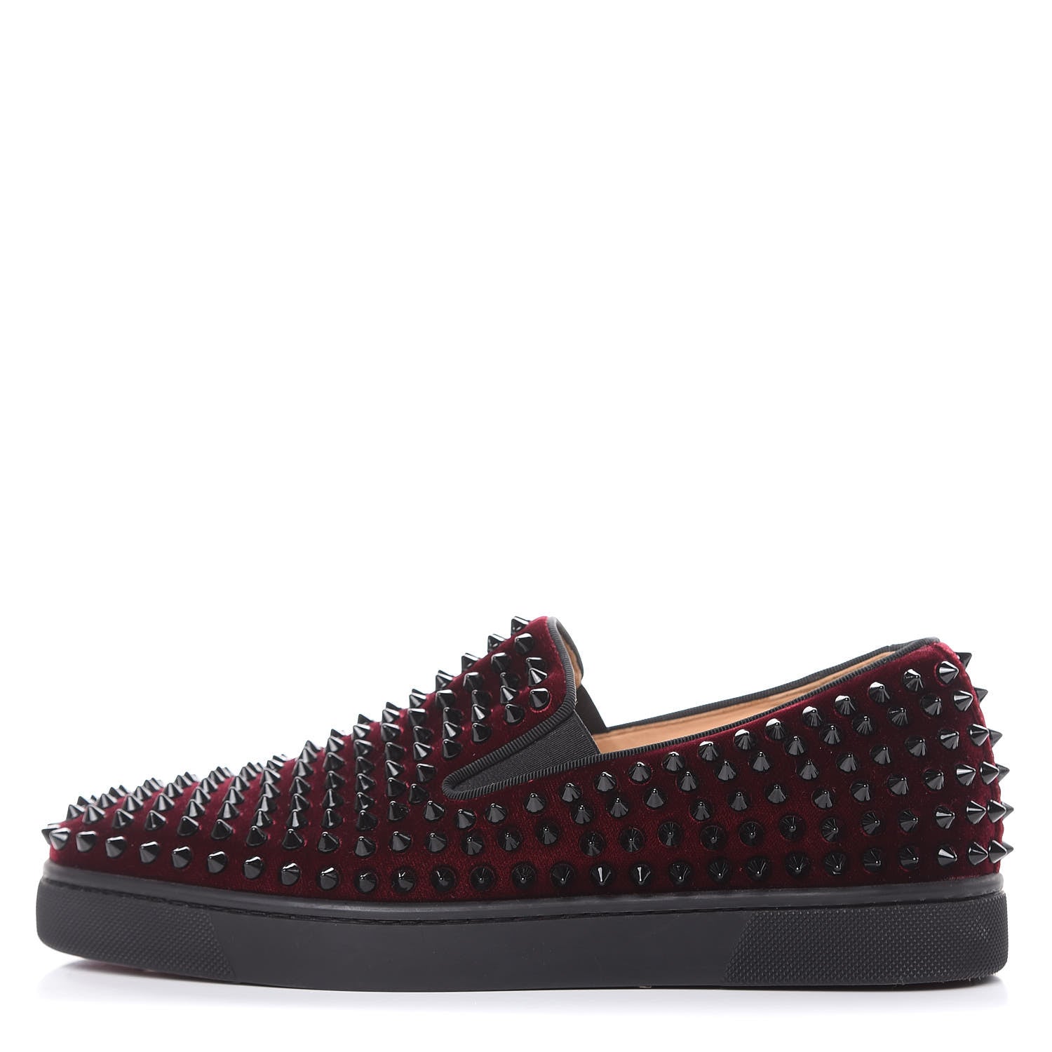 Christian Louboutin Mens Velvet Spikes Roller Boat Flats 40 Rouge Imperial Black 1 of 10
