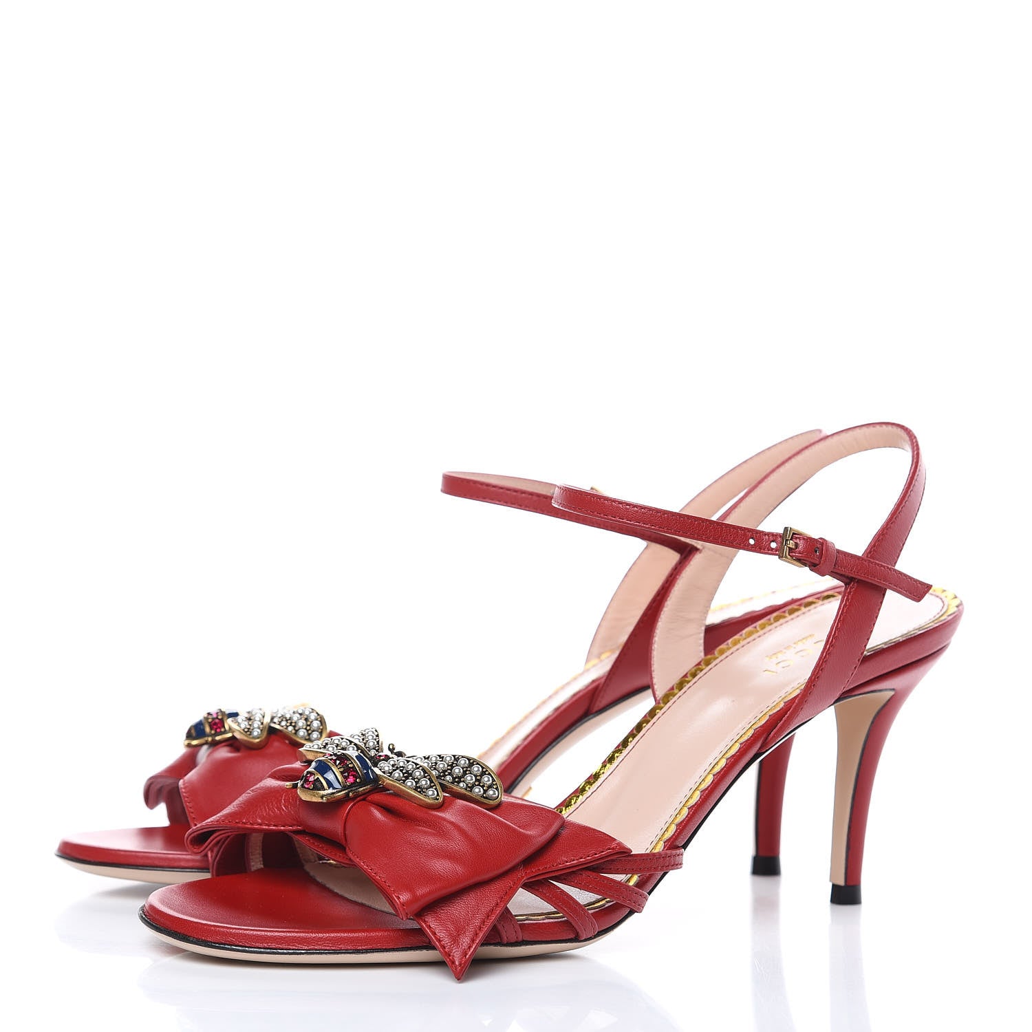 Gucci Nappa Queen Margaret Mid Heel Sandals 39.5 Hibiscus Red 3 of 9