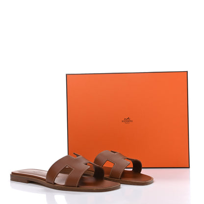 Hermes Box Calfskin Oran Sandals 37 Gold 8 of 8