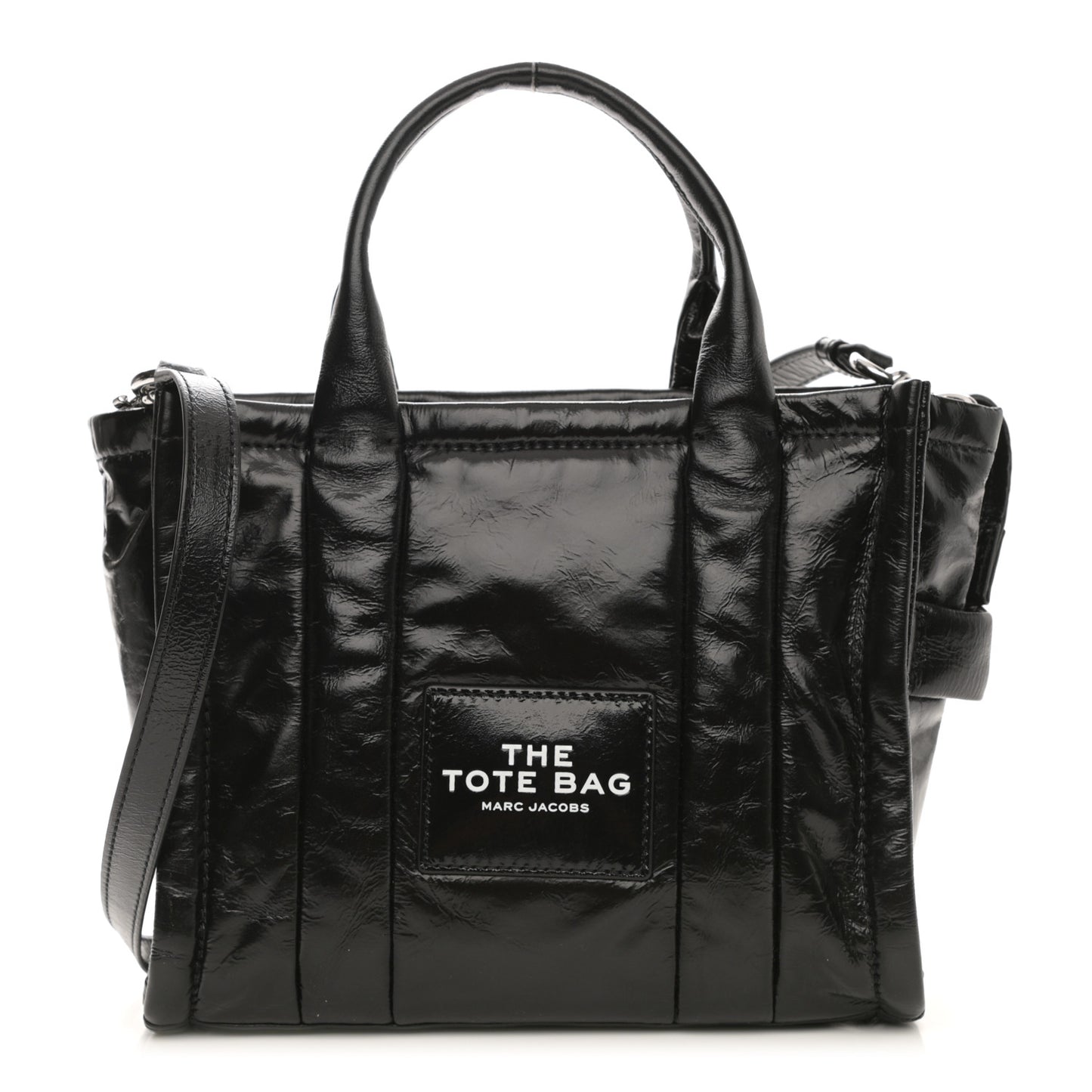 Shiny Crinkled Calfskin Small The Tote Bag Black