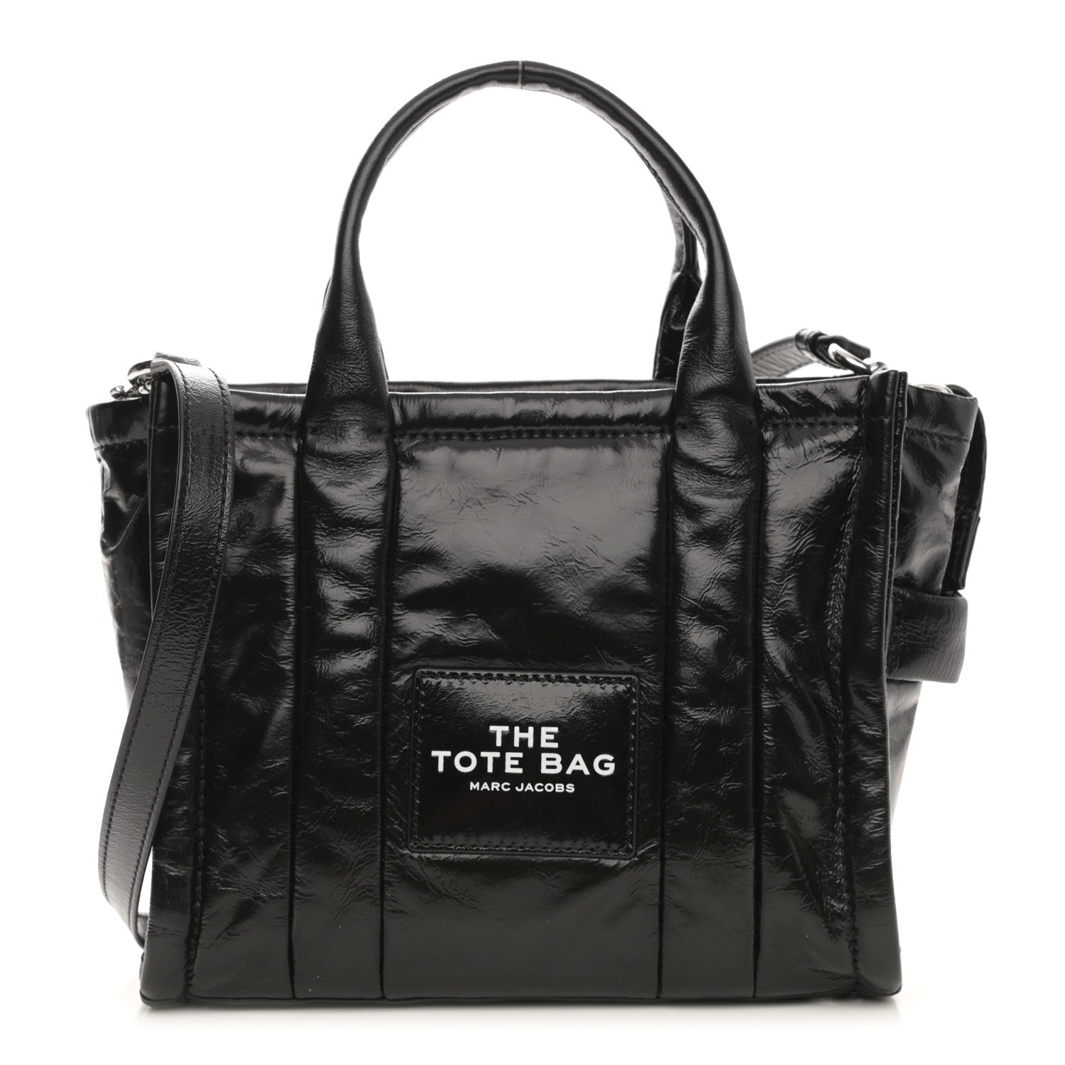 Marc Jacobs Shiny Crinkled Calfskin Small The Tote Bag Black 1 of 11