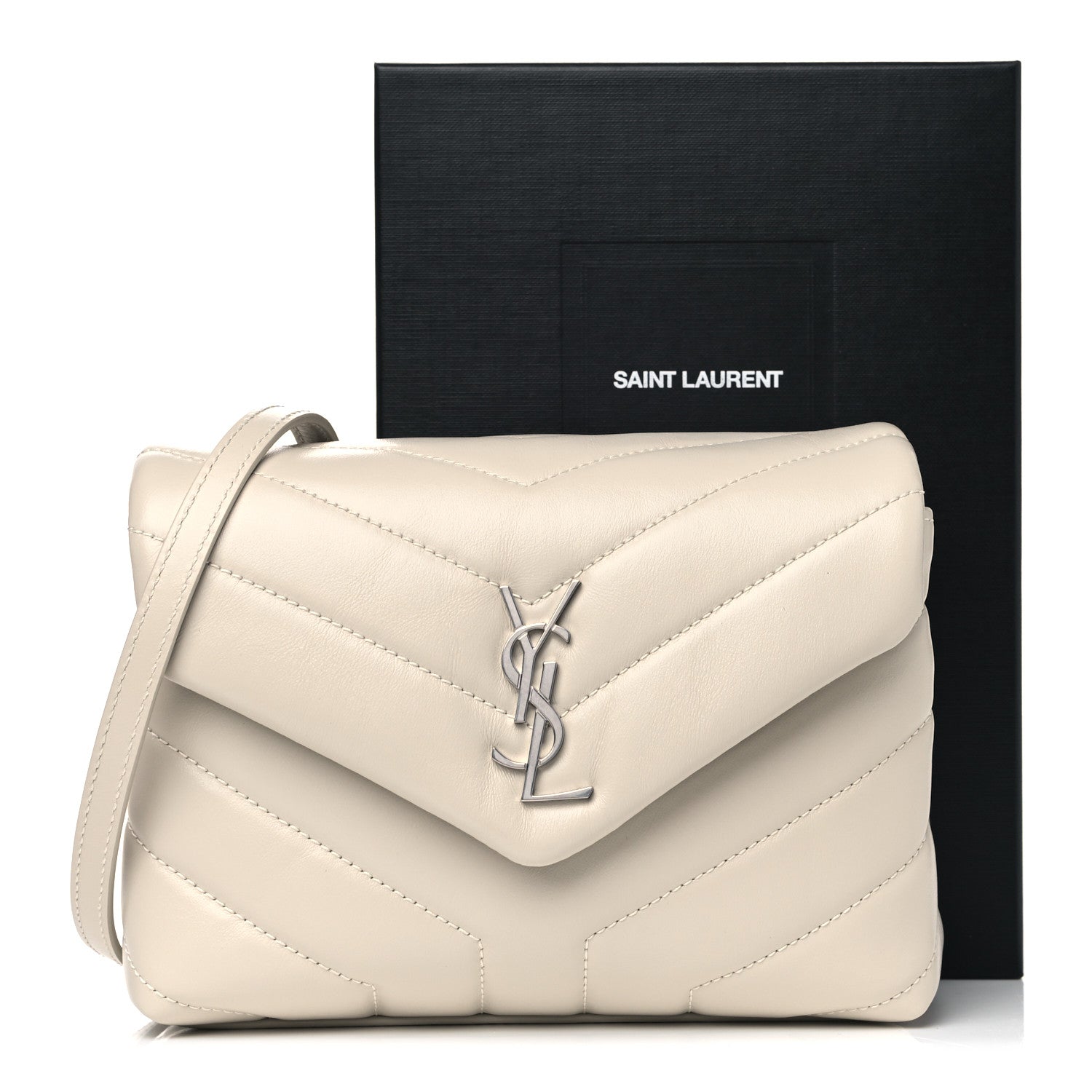 Saint Laurent Calfskin Y Quilted Monogram Toy Loulou Crossbody Bag Crema Soft 14 of 14