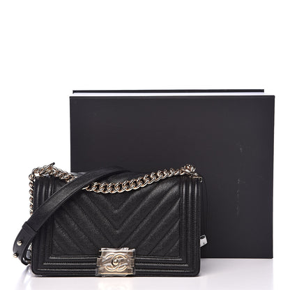 Chanel Caviar Chevron Quilted Medium Boy Flap Black 11 of 11