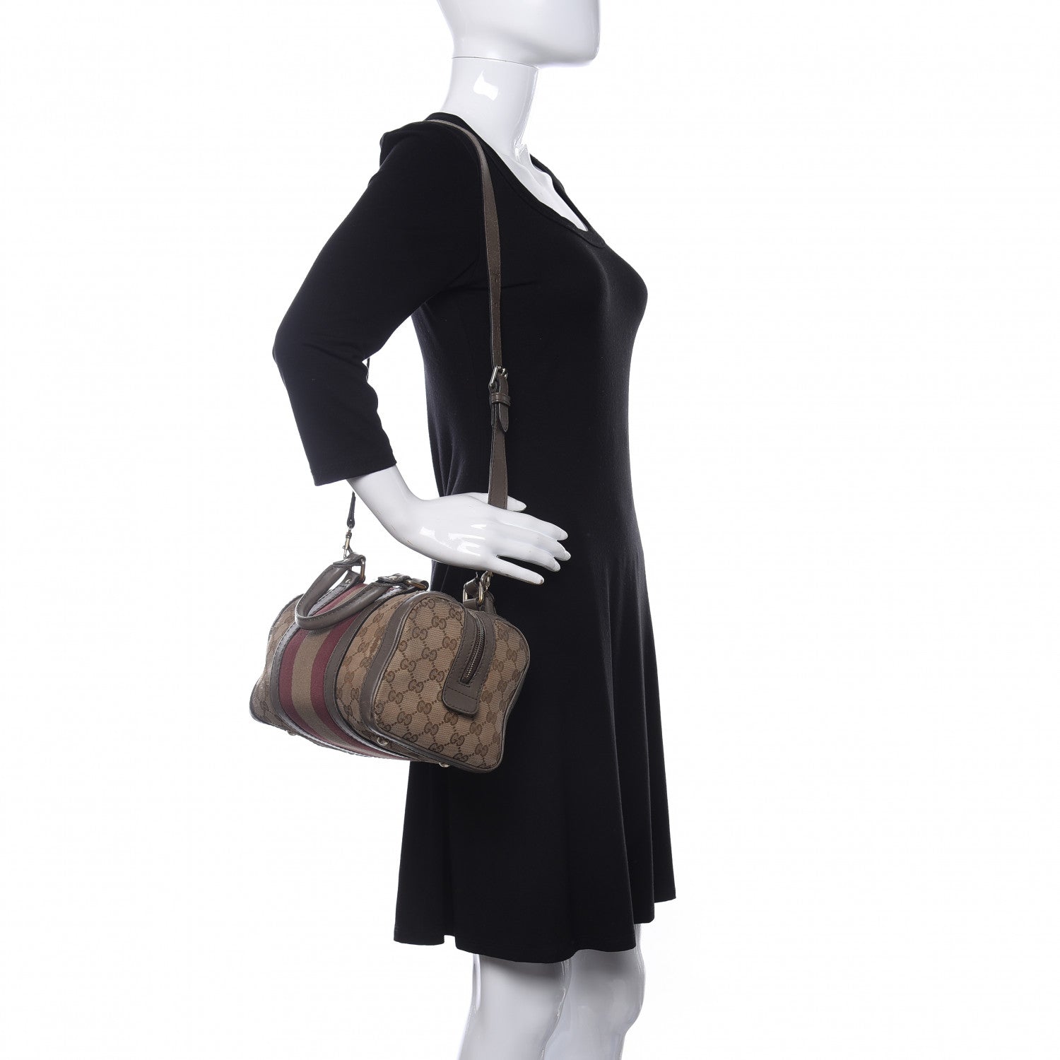 Gucci Monogram Vintage Web Small Boston Beige 2 of 10