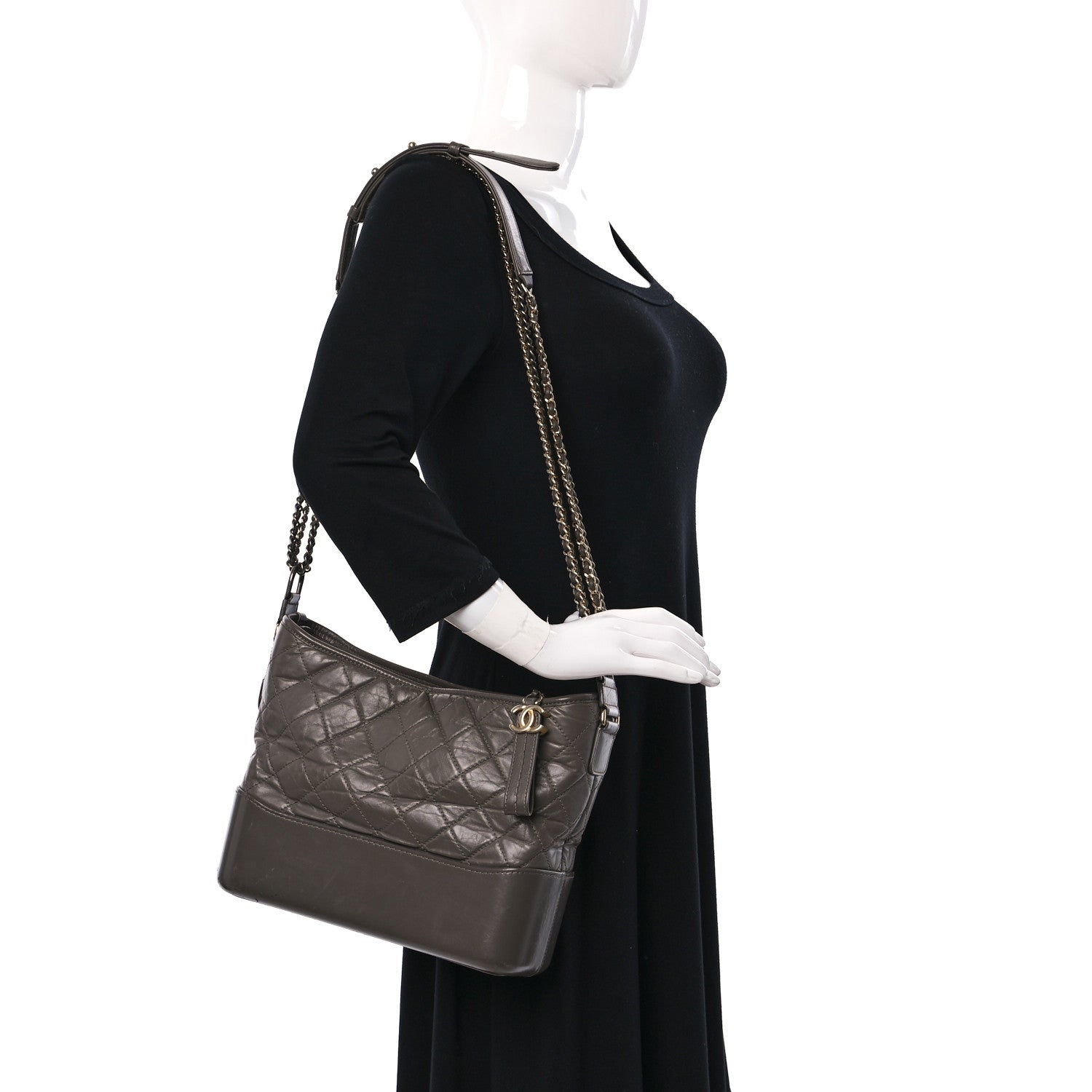 Chanel Aged Calfskin Quilted Medium Gabrielle Hobo Grey 2 of 9