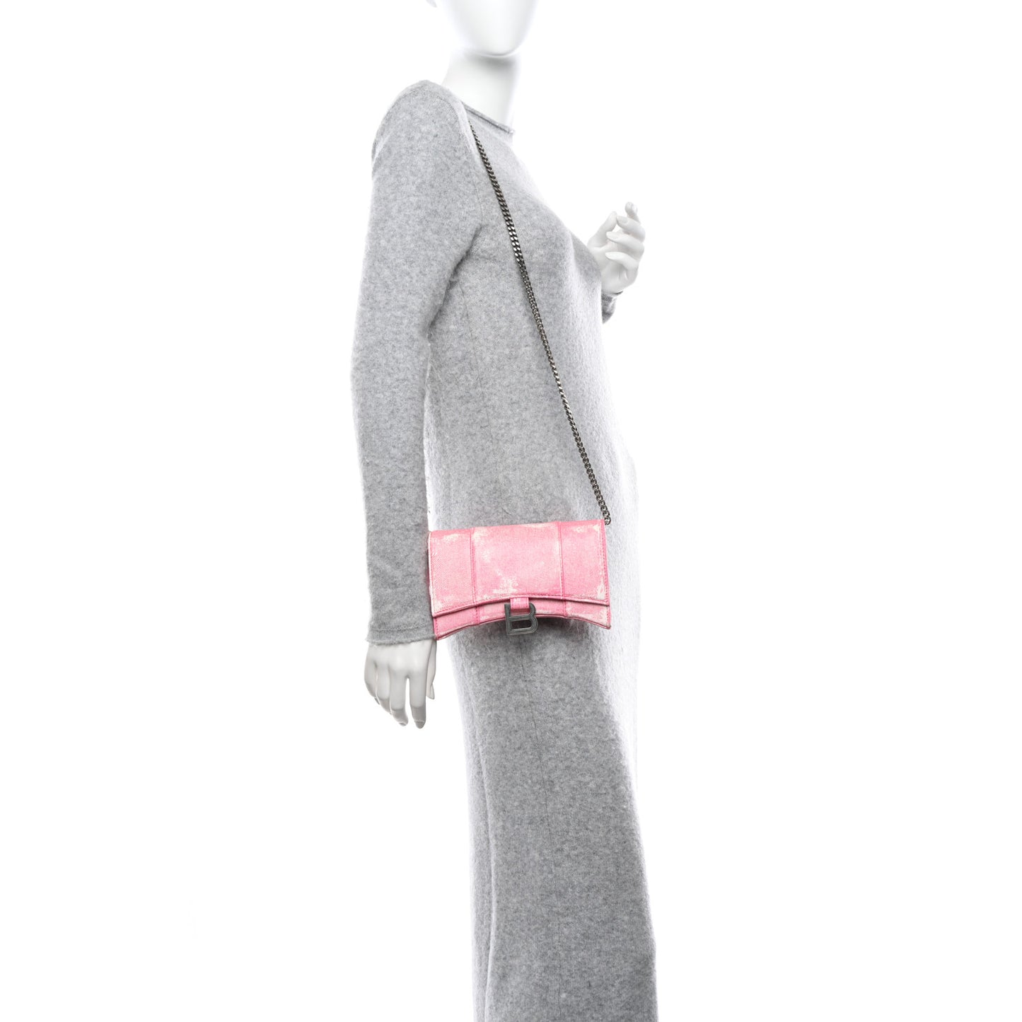 Nappa Denim Printed Hourglass Chain Bag Denim Pink
