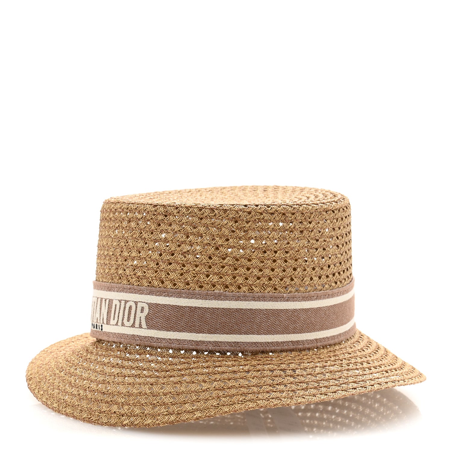Christian Dior Straw Embroidered D-Bobby Large Brim Hat 58 Rose 1 of 8