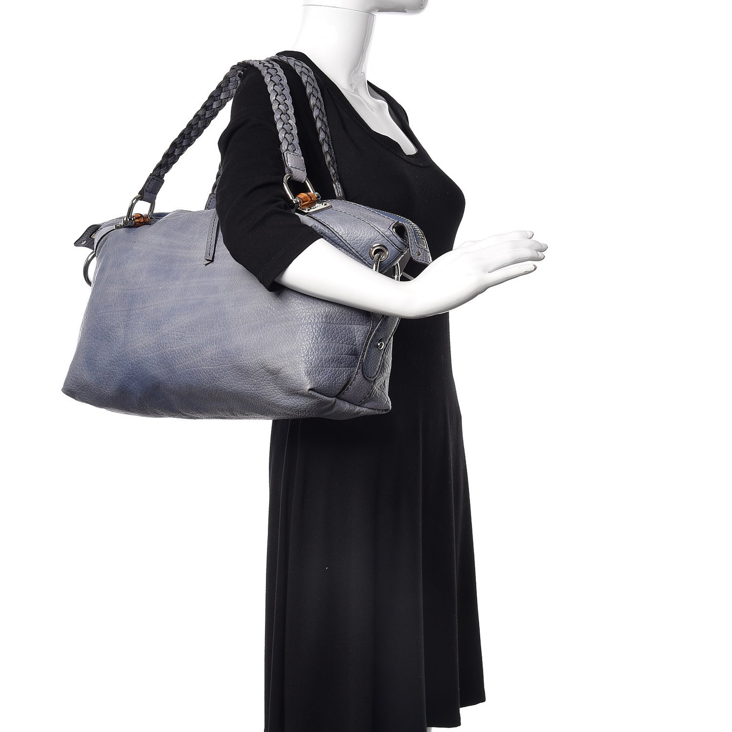 Calfskin Medium Bamboo Bar Shoulder Bag Blue