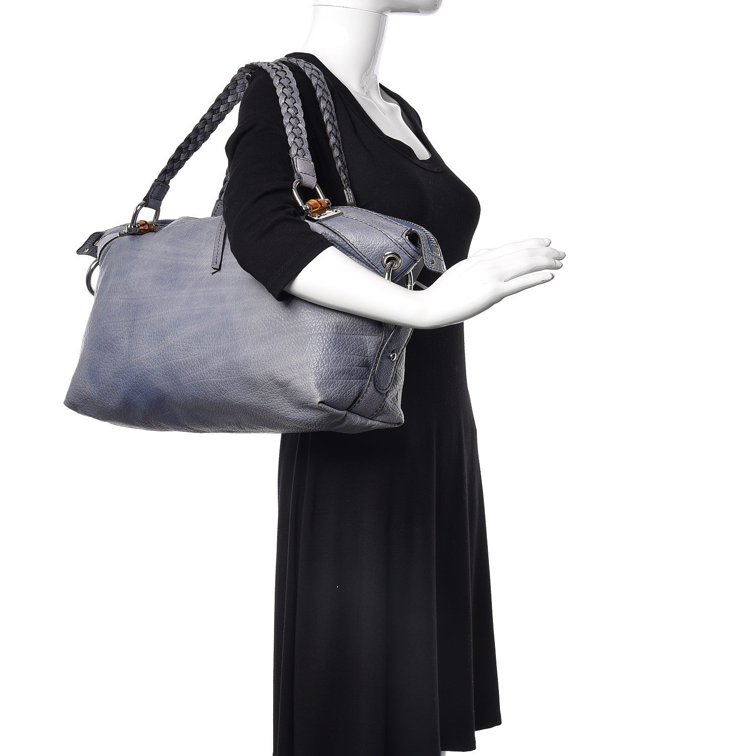 Gucci Calfskin Medium Bamboo Bar Shoulder Bag Blue 2 of 16