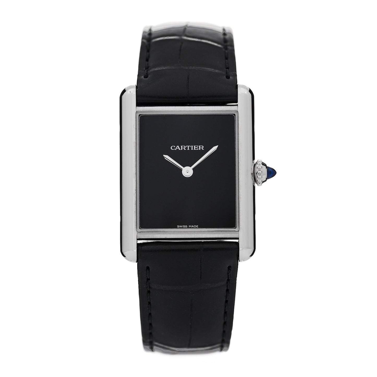 Stainless Steel Alligator 25mm Must de Cartier Tank Quartz Watch Black