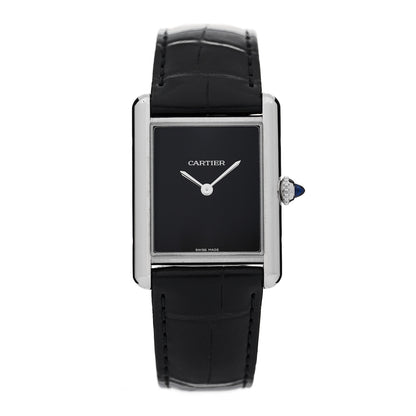 Cartier Stainless Steel Alligator 25mm Must de Cartier Tank Quartz Watch Black 1 of 5