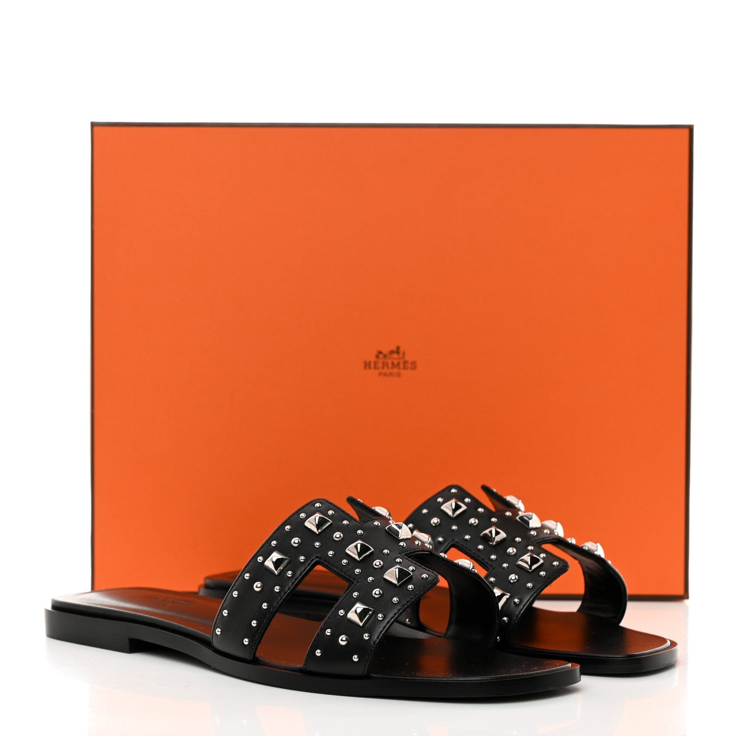 Calfskin Studded Oran Sandals 38 Black