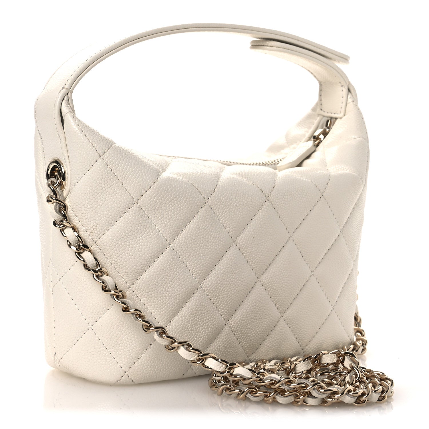 Chanel Caviar Quilted Hobo Clutch With Chain White 3 of 12