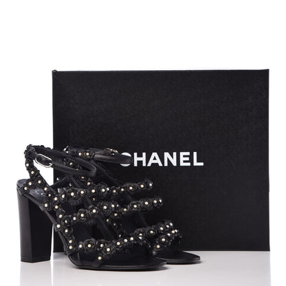 Chanel Lambskin Pearl Camellia Sandals 38.5 Dark Navy Blue 11 of 11