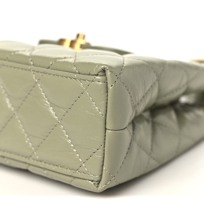 Chanel Shiny Aged Calfskin Quilted Nano Kelly Shopper Khaki 10 of 10