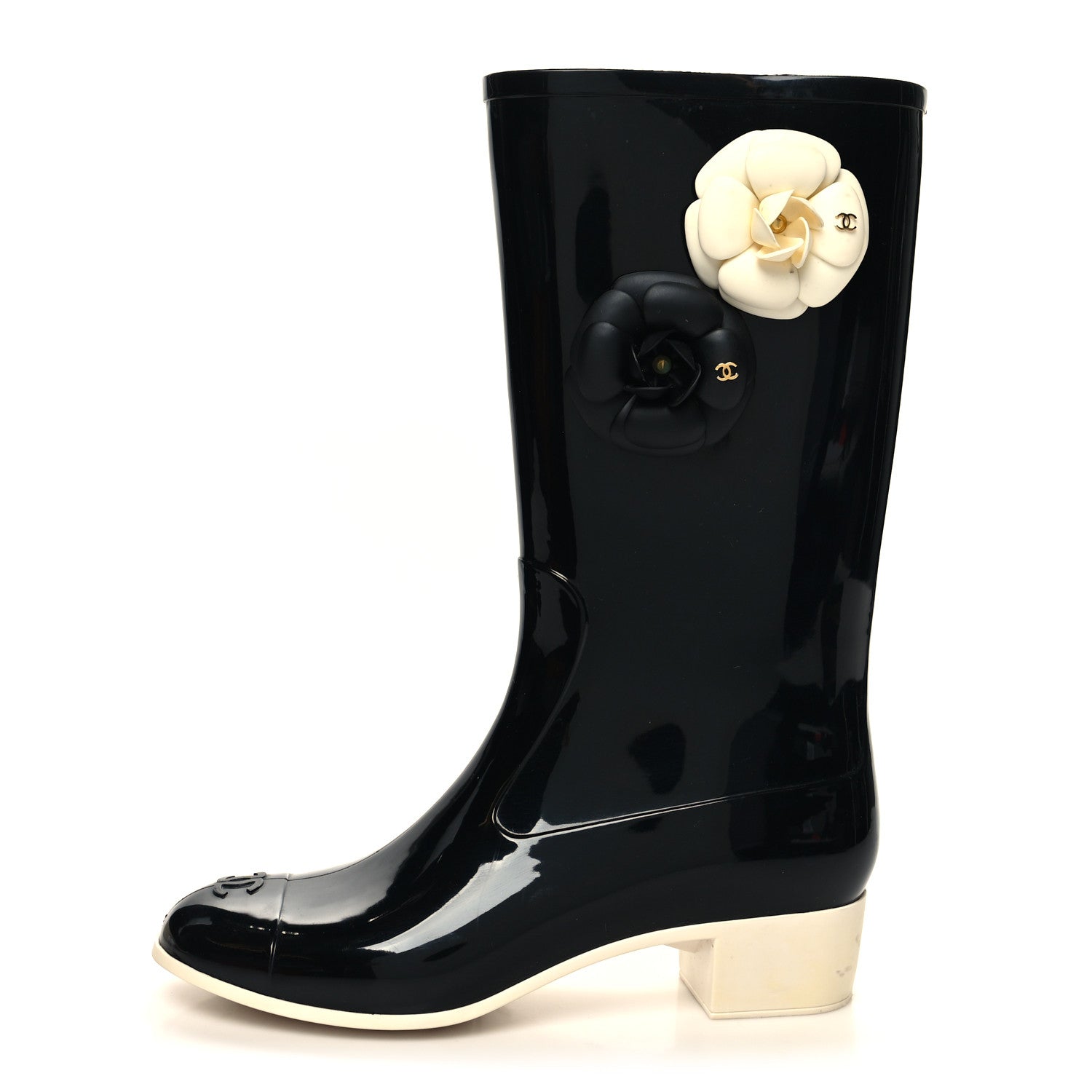 Chanel Rubber Camellia Rain Boots 40 Black 1 of 6