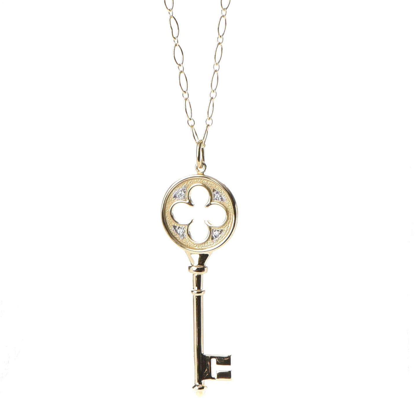 18K Yellow Gold Diamond Quatrefoil Key Pendant Necklace