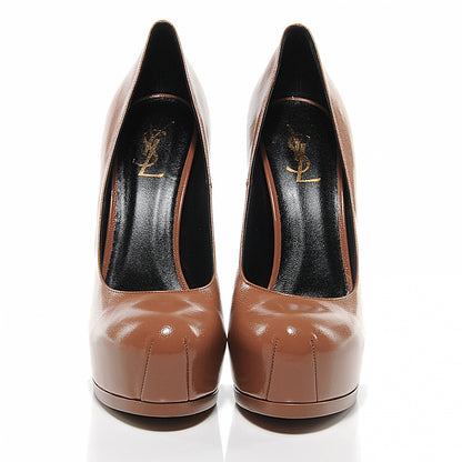Saint Laurent Pebbled Leather Tribute Two Platform Pumps 40 Dark Tan 2 of 5