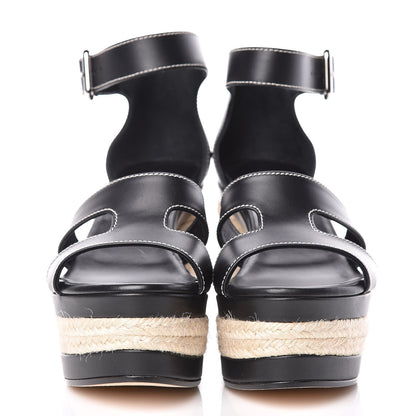 Hermes Calfskin Ilana Espadrille Wedge Sandals 36.5 Black 2 of 9