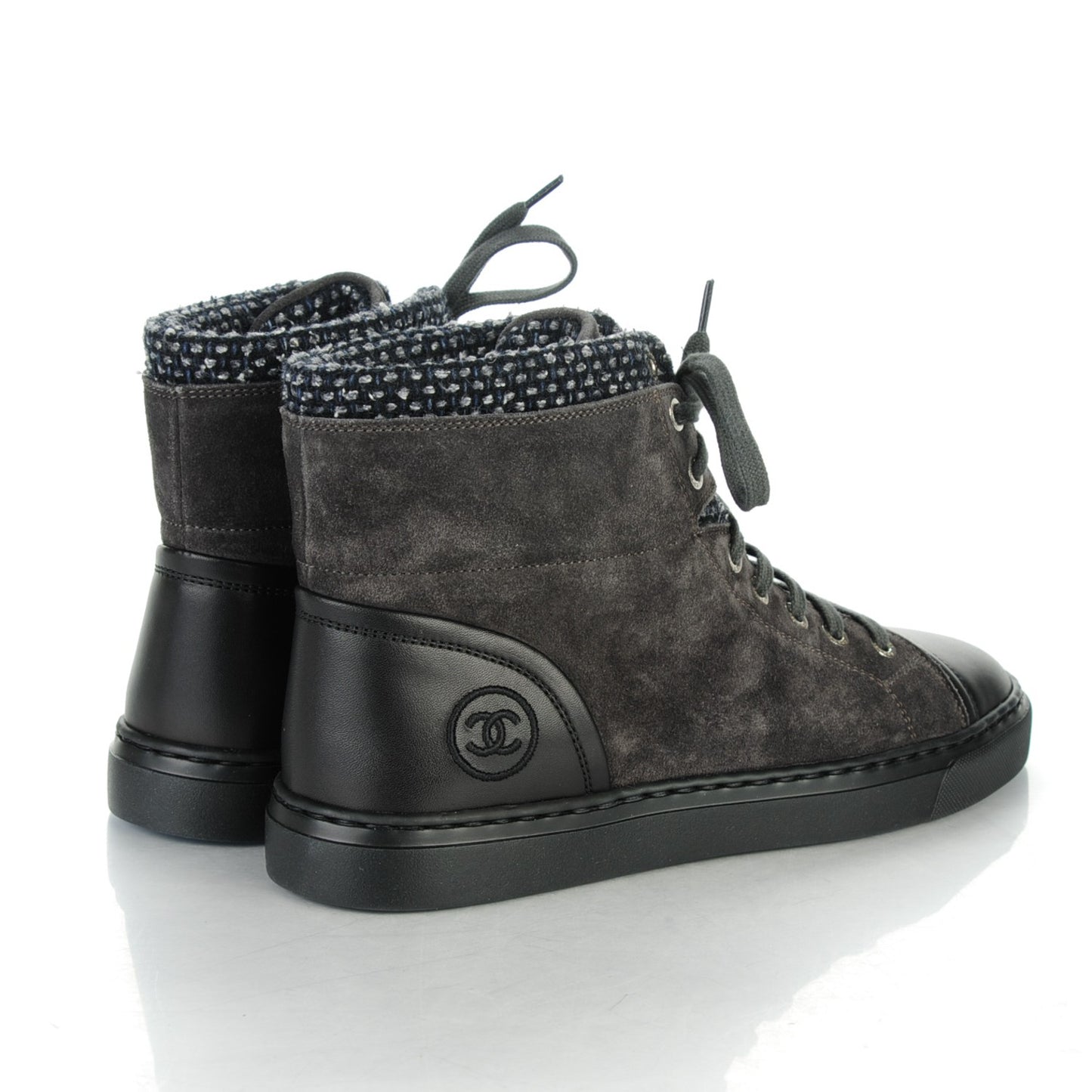 Suede Tweed High Top Sneakers 37 Dark Grey