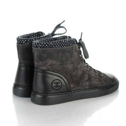 Chanel Suede Tweed High Top Sneakers 37 Dark Grey 4 of 7