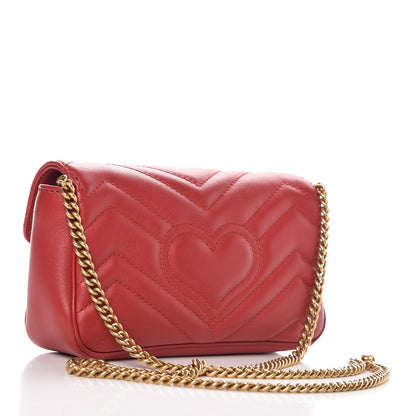 Gucci Calfskin Matelasse Super Mini GG Marmont Shoulder Bag Hibiscus Red 3 of 7