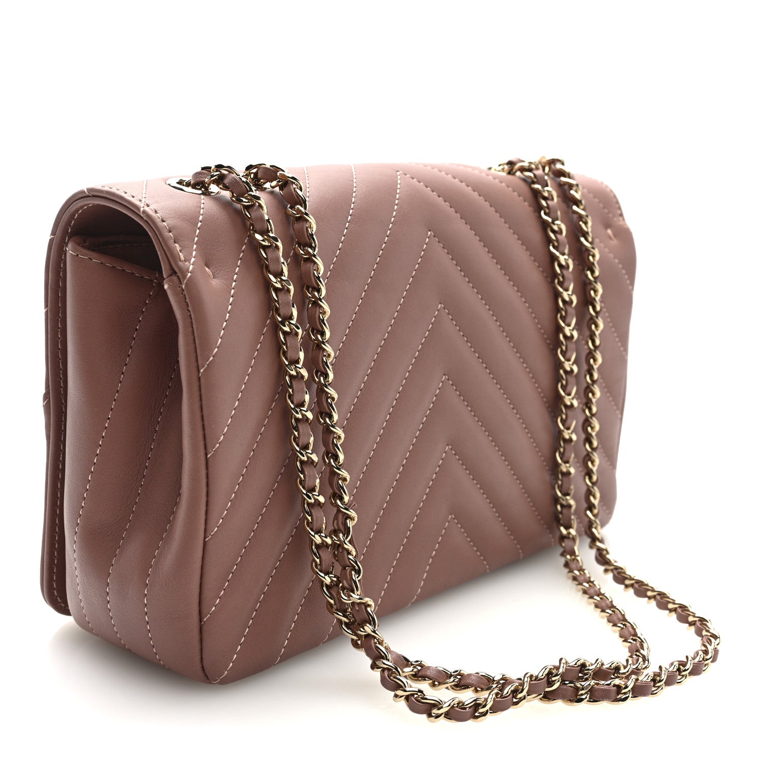 Chanel Calfskin Chevron Quilted Statement Flap Pink 3 of 10
