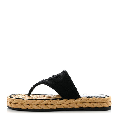 Chanel Terry Cloth Raffia CC Logo Thong Sandals 36.5 Black 1 of 9