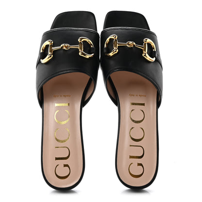 Gucci Nappa Horsebit Flat Slide Sandals 38 Black 2 of 11