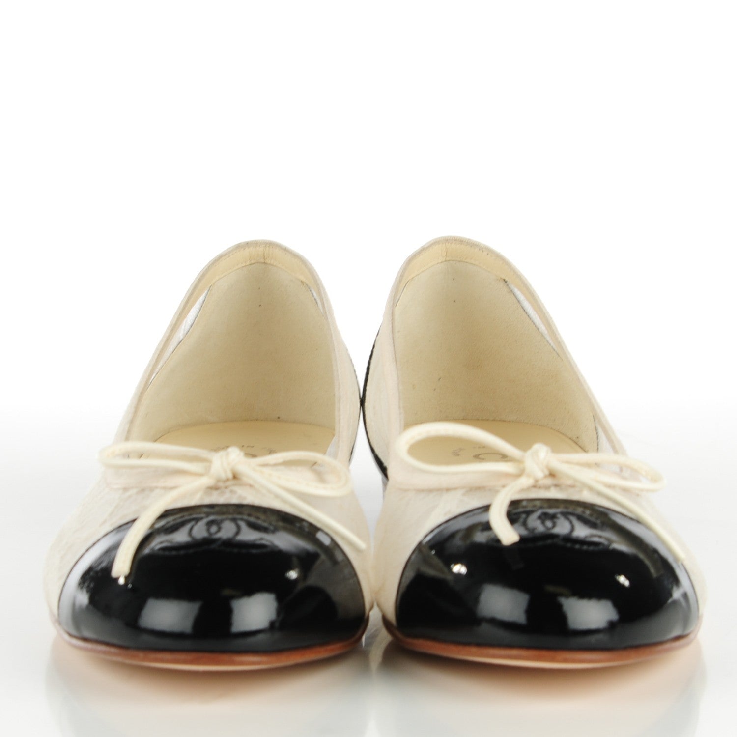 Chanel Lace Patent Calfskin Cap Toe CC Ballerina Flats 37 Off White Black 2 of 7
