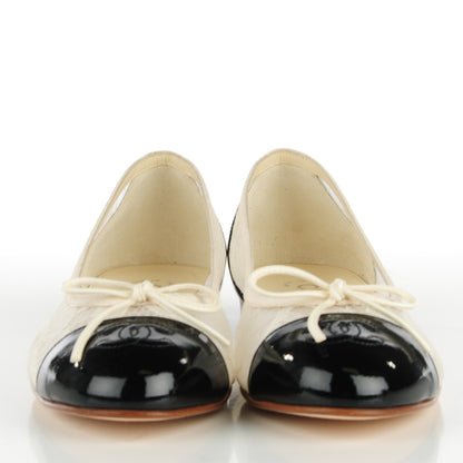 Chanel Lace Patent Calfskin Cap Toe CC Ballerina Flats 37 Off White Black 2 of 7