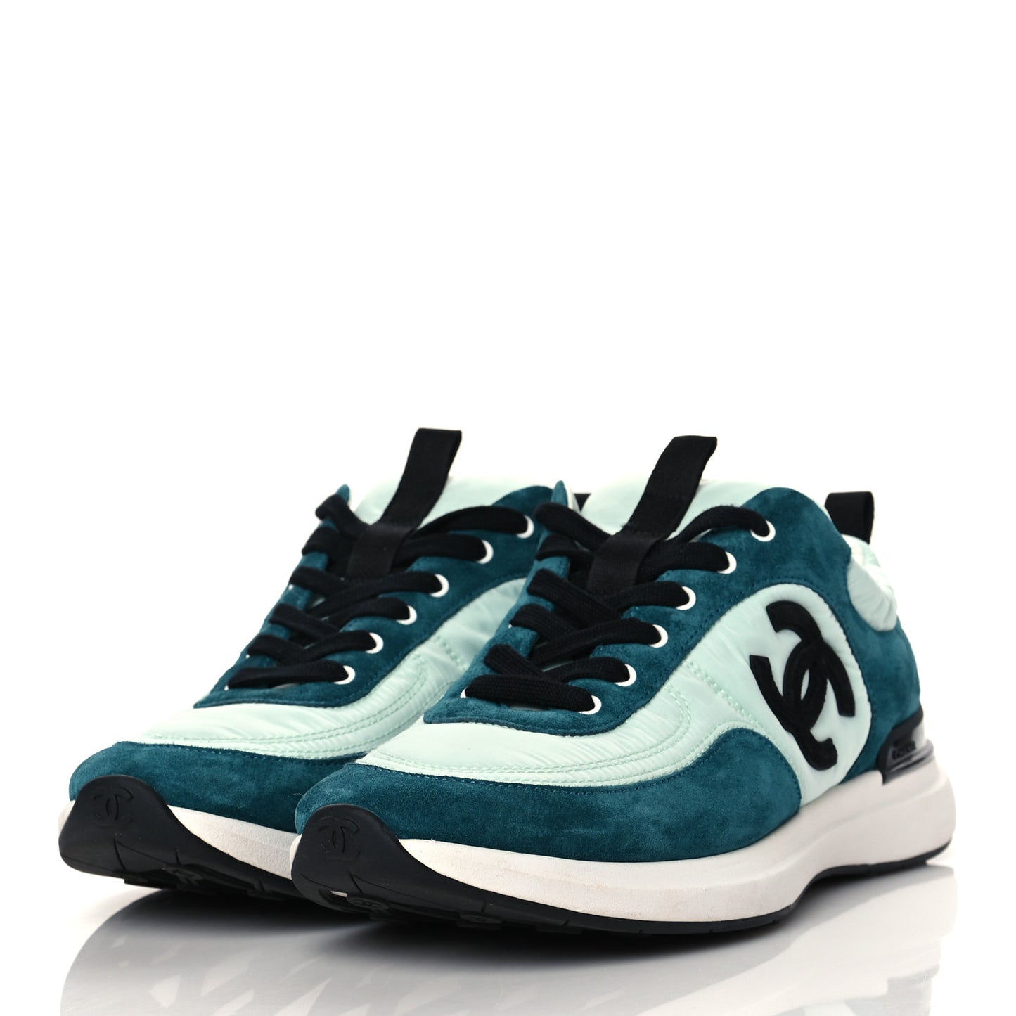 Nylon Suede Calfskin CC Sneakers 39 Green Light Green