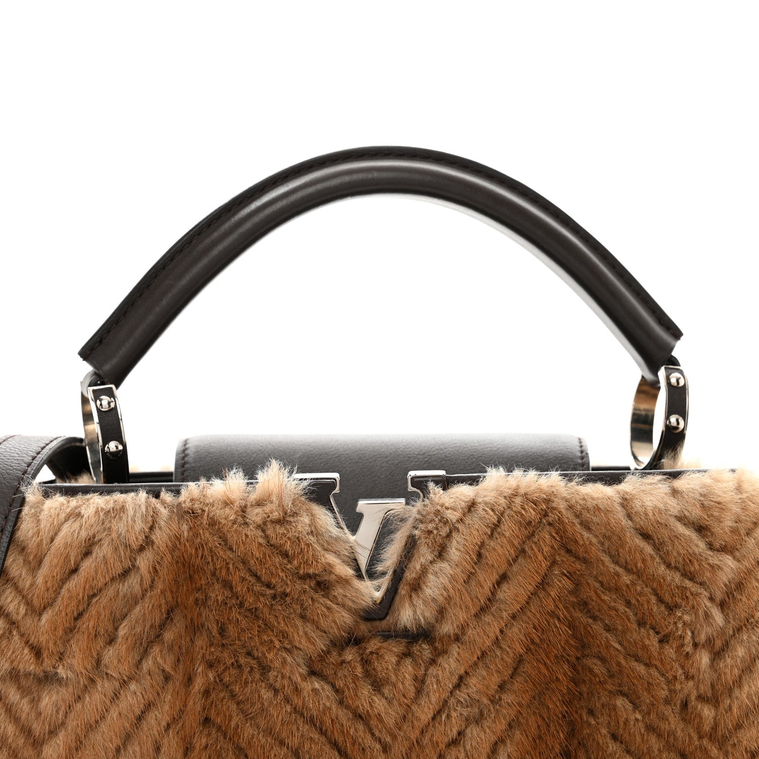 Louis Vuitton Mink Fur Capucines MM Dark Brown 5 of 9