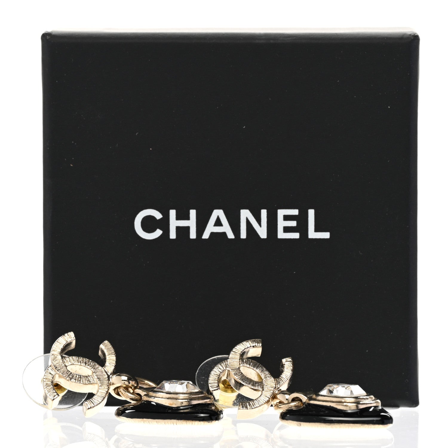 Chanel Resin Crystal CC Heart Drop Earrings Black Gold 5 of 5