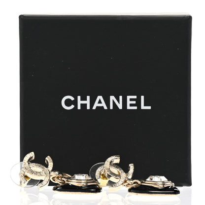 Chanel Resin Crystal CC Heart Drop Earrings Black Gold 5 of 5