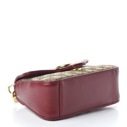Gucci Monogram Glazed Calfskin Matelasse Diagonal Mini GG Marmont Top Handle Shoulder Bag Beige Ebony New Cherry Red 4 of 10