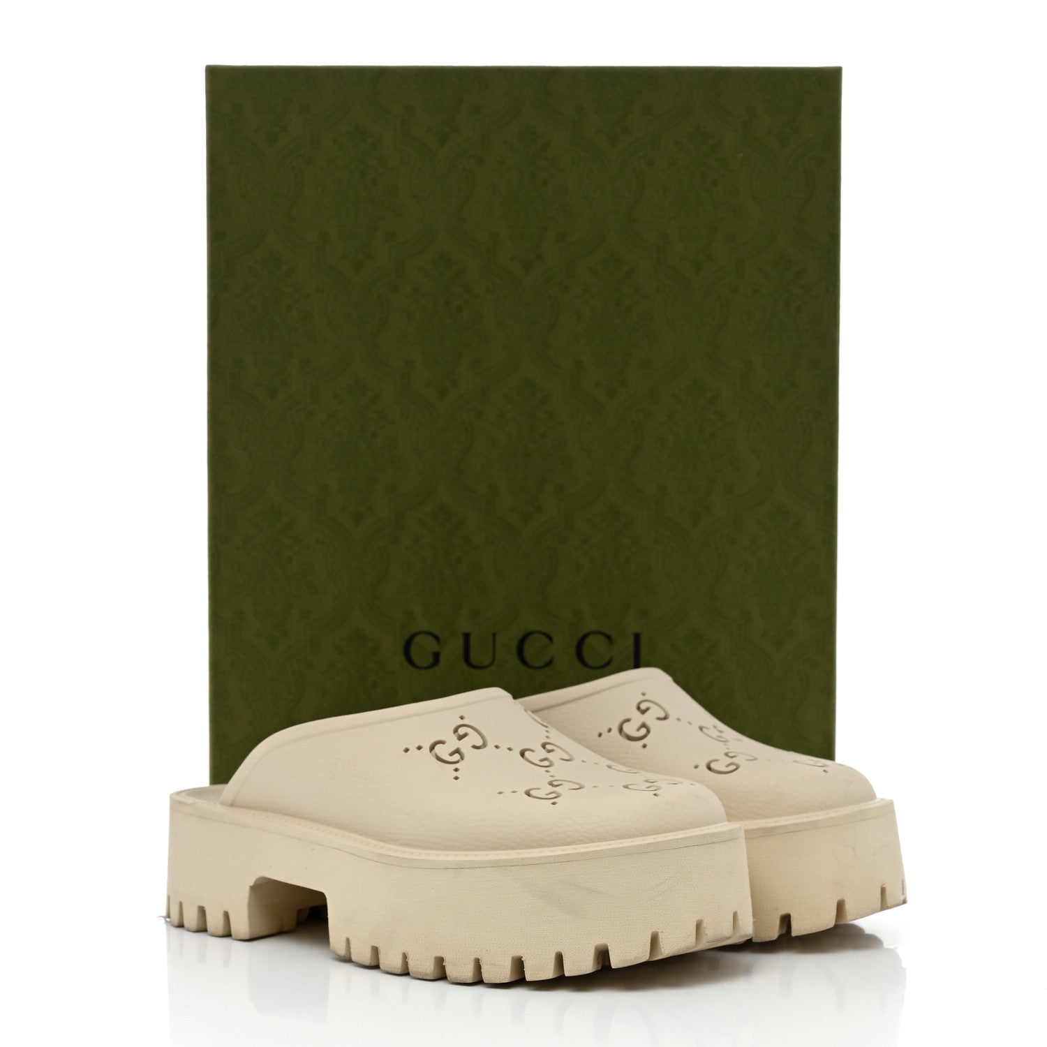 Gucci Rubber GG Monogram Perforated Elea Platform 55mm Lug Sole Sandals 38 Mystic White 9 of 9