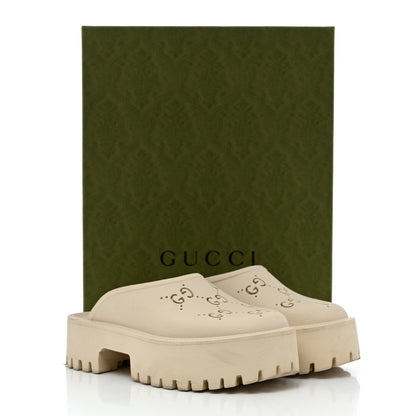 Gucci Rubber GG Monogram Perforated Elea Platform 55mm Lug Sole Sandals 38 Mystic White 9 of 9