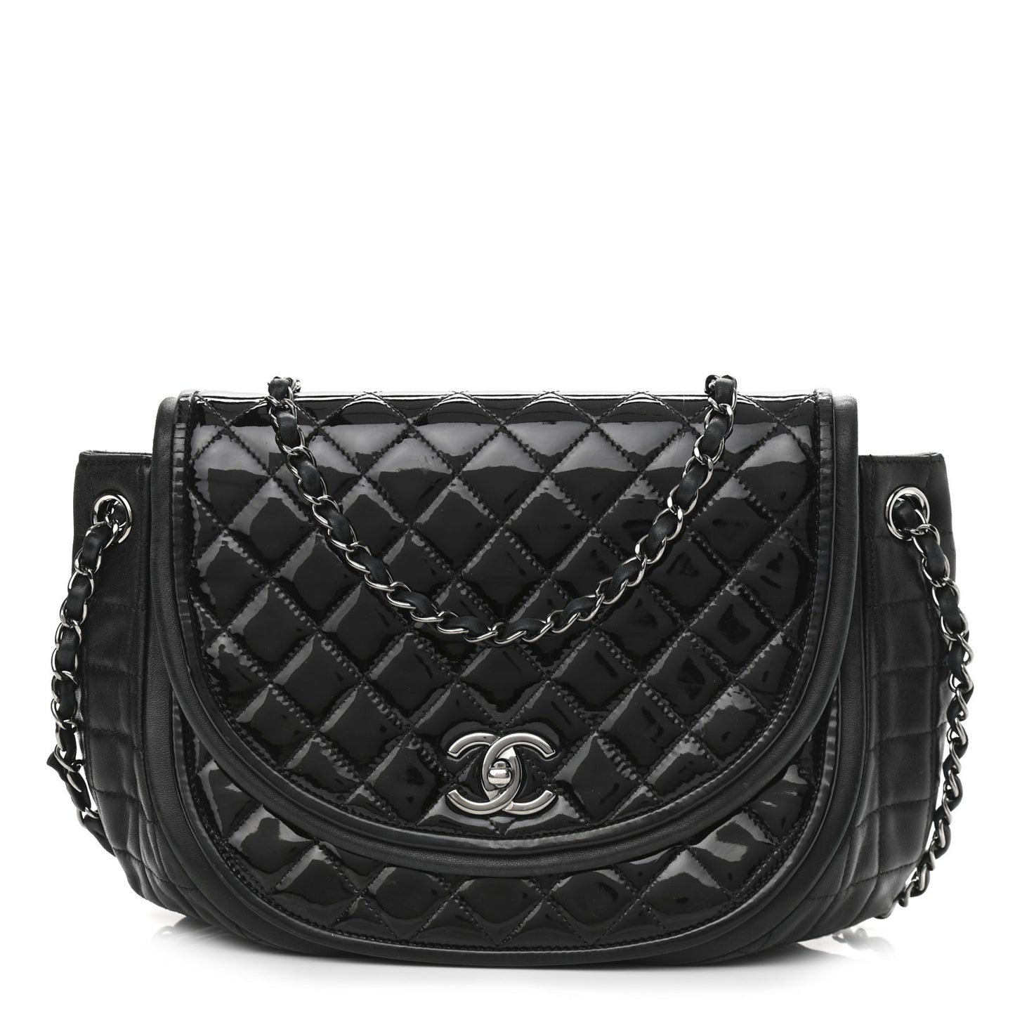 Lambskin Patent Classic Twist Crescent Flap Bag Black
