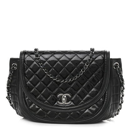 Chanel Lambskin Patent Classic Twist Crescent Flap Bag Black 1 of 17