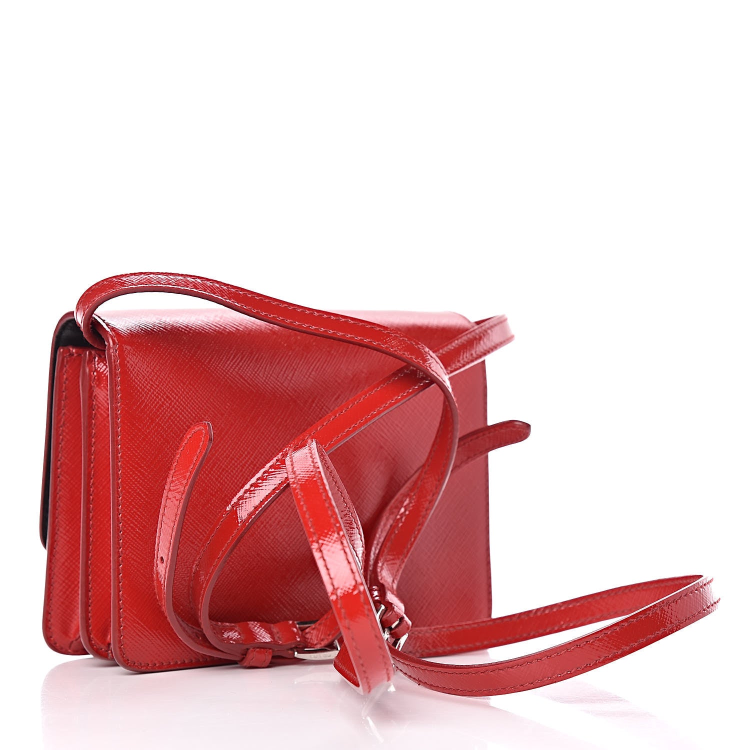 Prada Saffiano Vernice Wallet with Strap Rosso 3 of 12