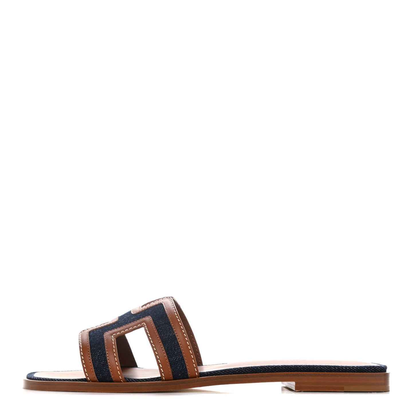 Calfskin Denim Oran Sandals 38.5 Bleu Brut Gold