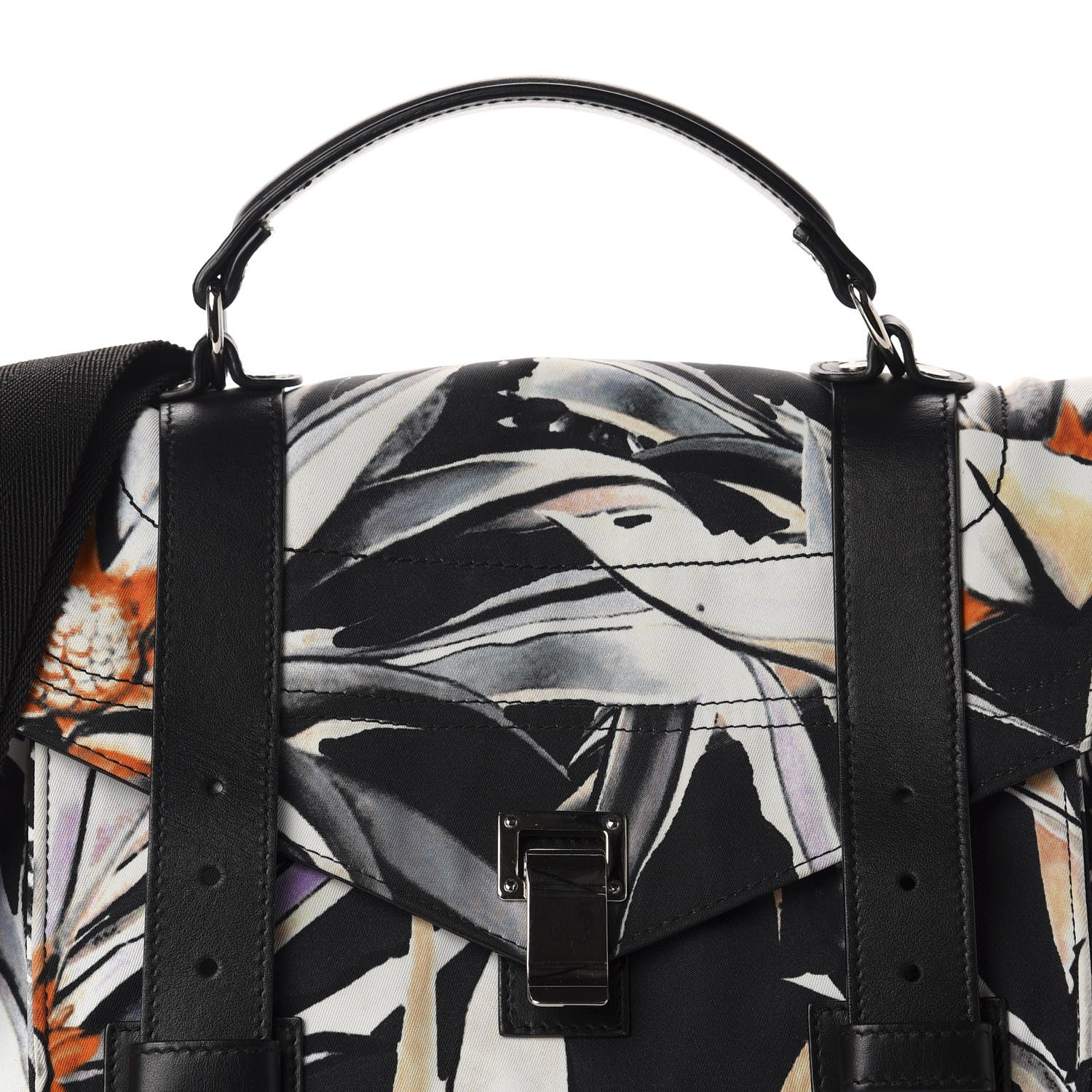 Proenza Schouler Nylon Floral Printed Medium PS1 Satchel Black White 11 of 11
