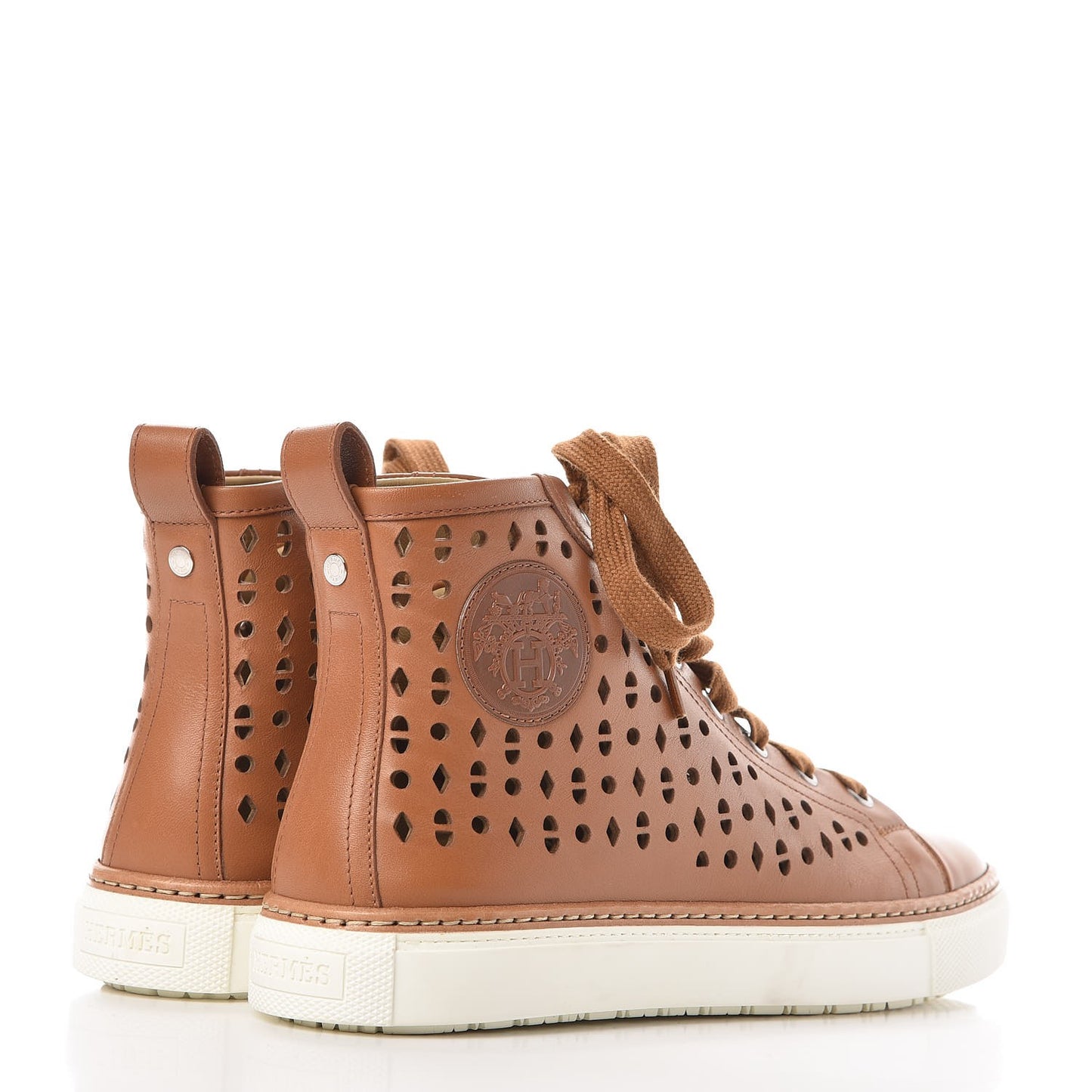 Calfskin Perforated Jimmy High Top Sneakers 38 Naturel