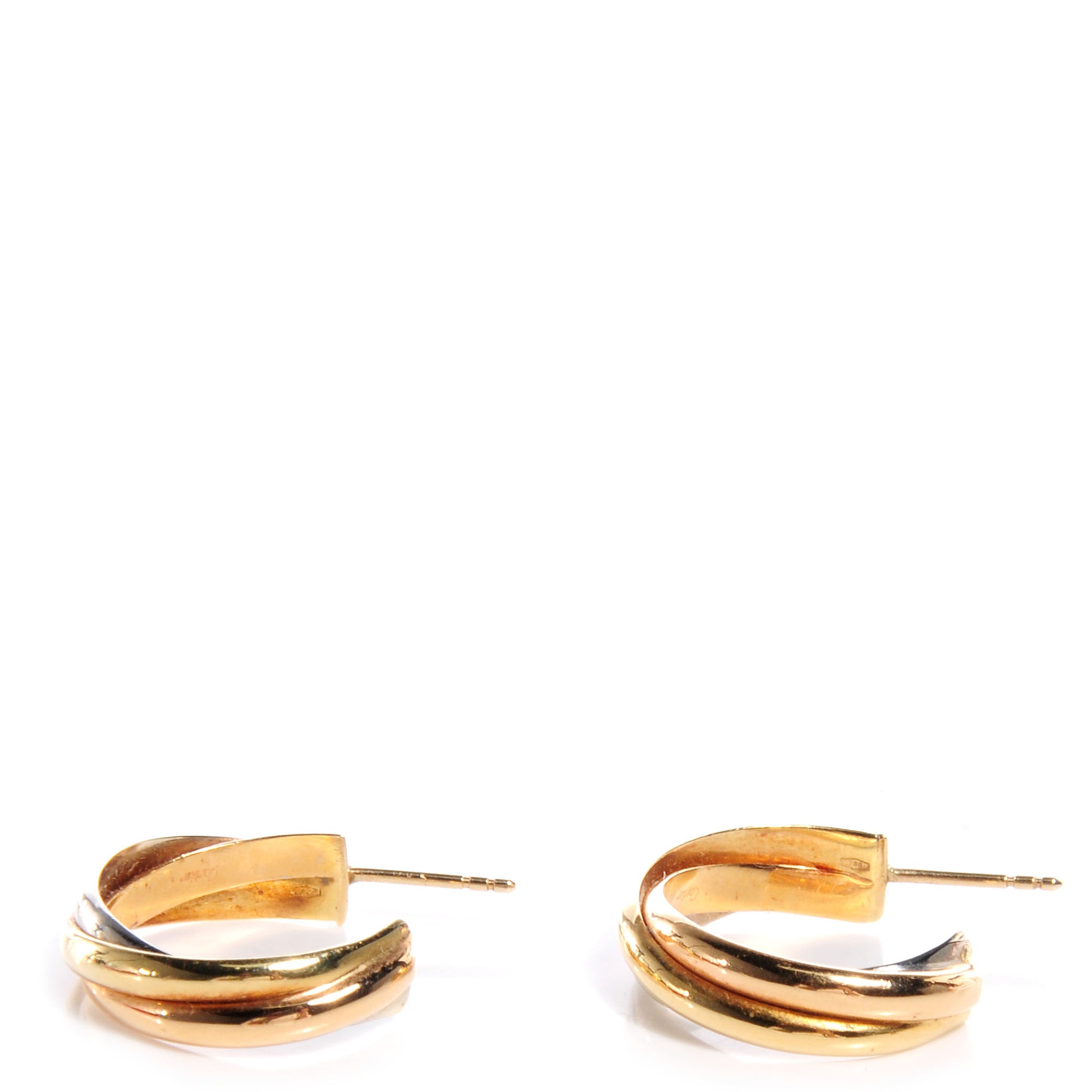 Cartier 18K Pink Yellow White Gold Trinity Hoop Earrings 1 of 8