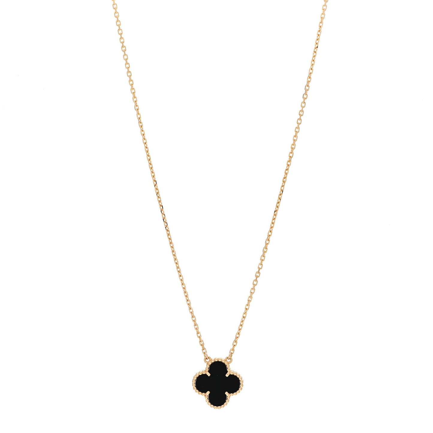 18K Yellow Gold Black Onyx Vintage Alhambra Pendant Necklace