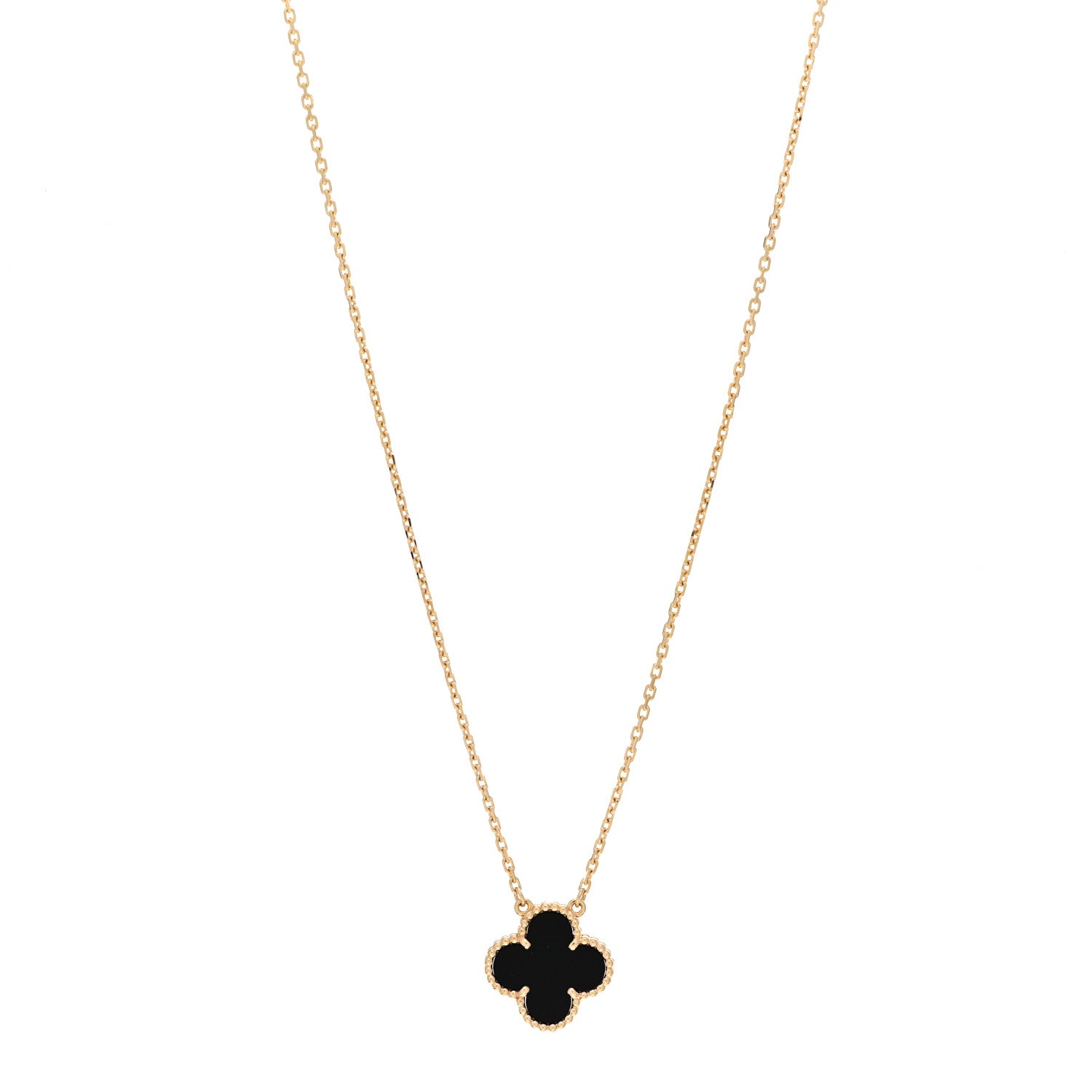 Van Cleef & Arpels 18K Yellow Gold Black Onyx Vintage Alhambra Pendant Necklace 1 of 5