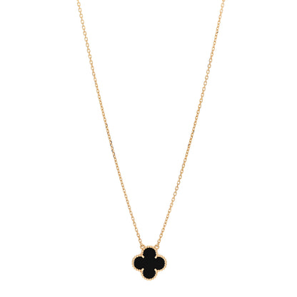 Van Cleef & Arpels 18K Yellow Gold Black Onyx Vintage Alhambra Pendant Necklace 1 of 5